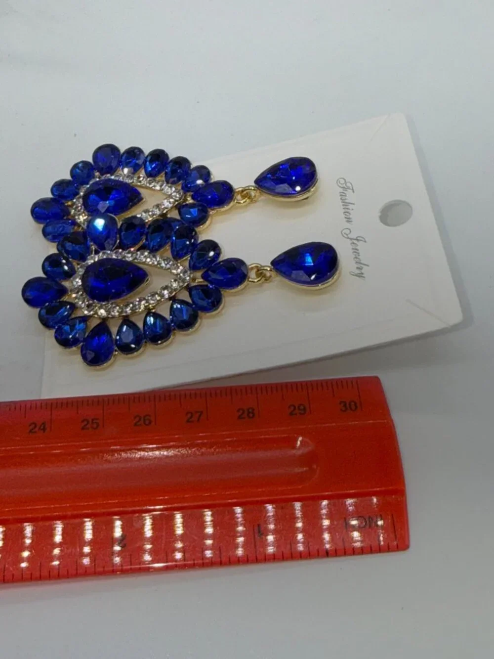 NWT Royal Blue Rhinestone Statement Chandelier Earrings